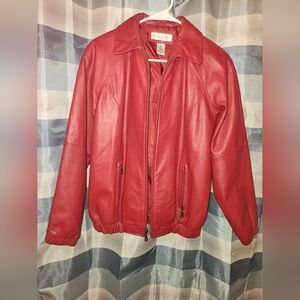 NWOT XS -fits big-Preston & York Red Genuine Leather Bomber Jacket,Moto,Designer